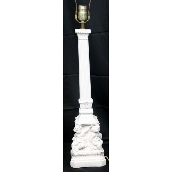 Vtg 50s 60's MCM White Cherub Angel Lamp Functioning Chalk ware Painted Plaster - Picture 2 of 11